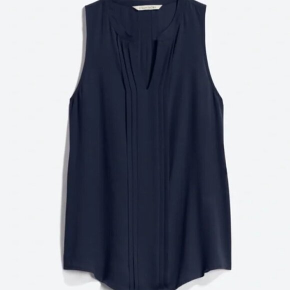 NWT 41 Hawthorn Breyson Navy Blue Pleated Split-Neck Sleeveless Blouse - Picture 1 of 8